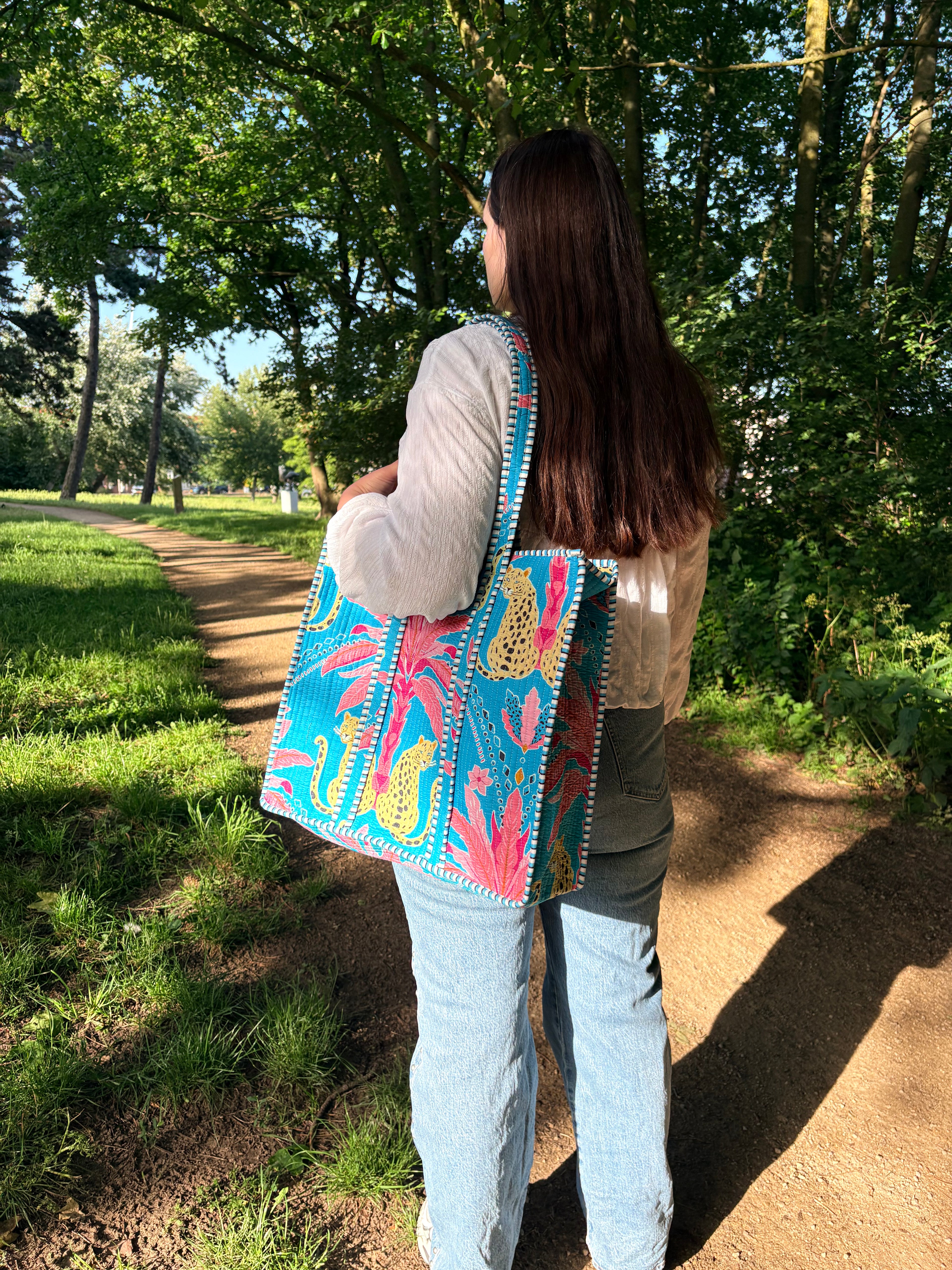 Blauwe Palm Tote bag