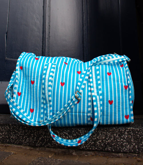 Blauw hart Duffel bag
