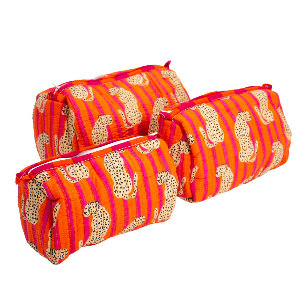 Orange Cheetah Pouch Set