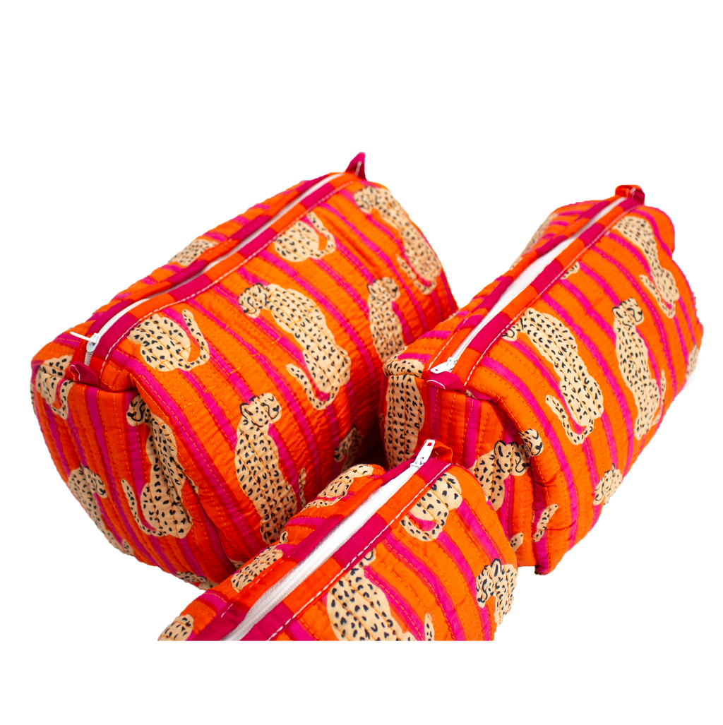 Orange Cheetah Pouch Set
