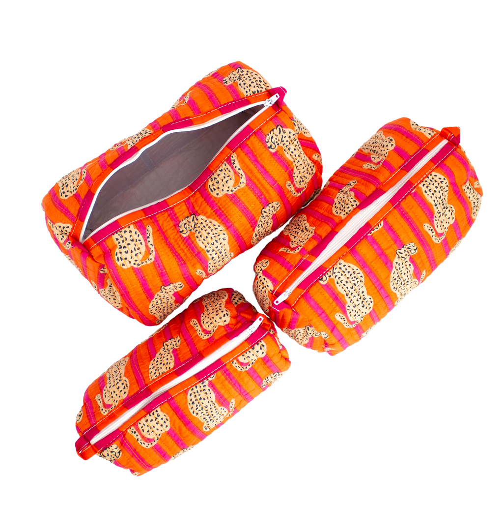 Orange Cheetah Pouch Set